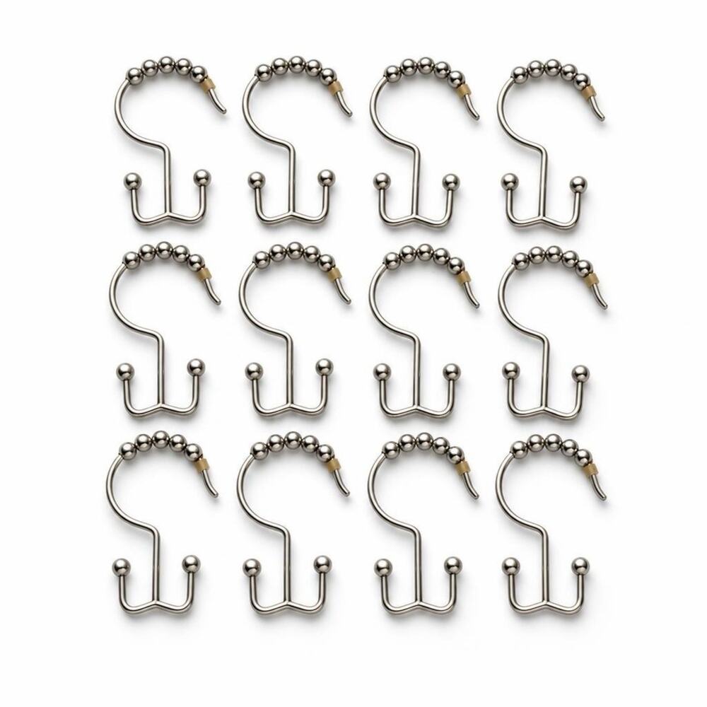 Unbranded Double Glide Roller Set of 12 Shower Curtain Hooks, Double Sided